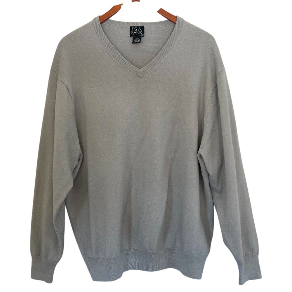 Jos. A. Banks Gray Wool Blend V-Neck Sweater, Classic, Minimalist XXL